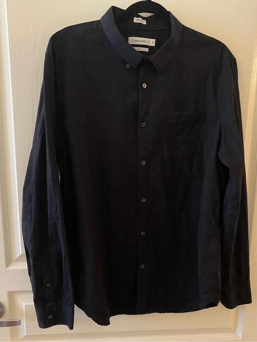 CK Men’s 100% Cotton Slim Fit Button Down Shirt in Black & Blue Grid - XL
